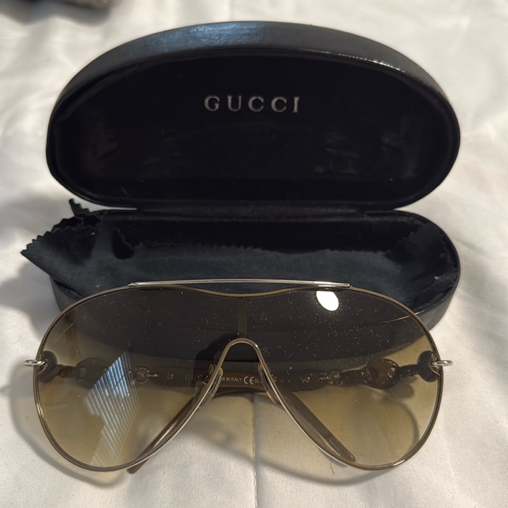 Authentic GUCCI Beige Silver Aviator GG 4203/S Sunglasses